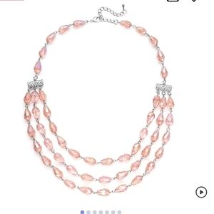 🆕️💗Simulated Pink Sapphire Beaded Layered Necklace  in Silvertone💗
